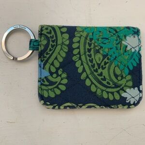 VERA BRADLEY Caribbean Campus Double ID Case Keyring Blue Green Leaves Compact